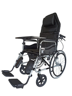 Karma Ryder 8 Reclining Wheelchair with Commode | Foldable Hydraulic Recliner Chair with U-Cut Seat, 3D Headrest, Tray & Detachable Armrests | Ideal for Elderly & Patients