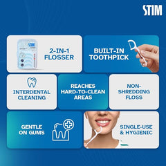 STIM Dental Flosser – Pack of 3 | Interdental Floss with Toothpick for Easy Plaque Removal
