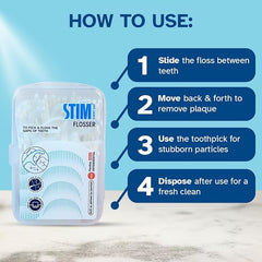 STIM Dental Flosser – Pack of 3 | Interdental Floss with Toothpick for Easy Plaque Removal