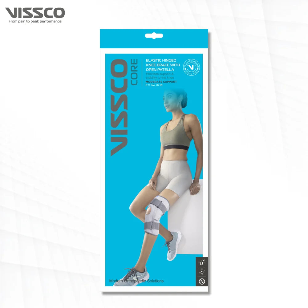 Vissco Elastic Hinged Knee Brace with Open Patella – Moderate Support for ACL, Meniscus & Post-Surgery