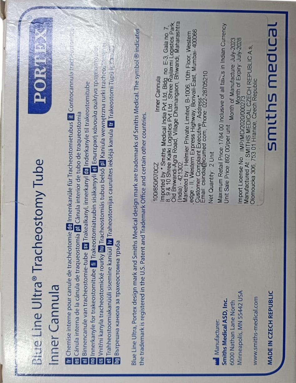 Portex Blue Line Ultra 7.5mm Inner Cannula Plain Tracheostomy Tubes