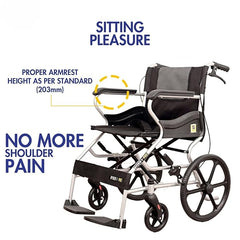 Karma Ryder 1 Pro Manual Wheelchair – Mild Steel | Foldable, Lightweight, Travel-Friendly (Silver-Black)