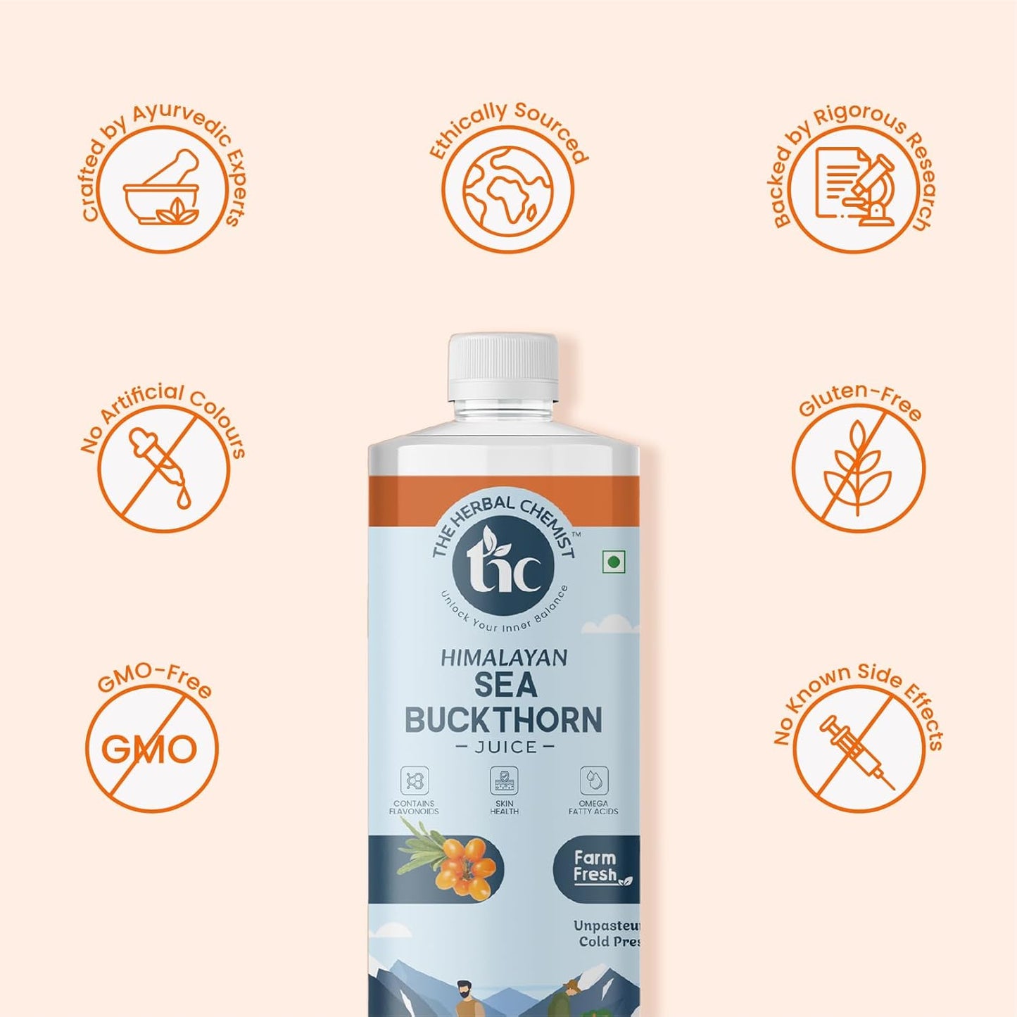 The Herbal Chemist Himalayan Sea Buckthorn Juice – 500ml | Rich in Omega 3, 6, 7 & 9 | Skin, Eye & Immune Wellness