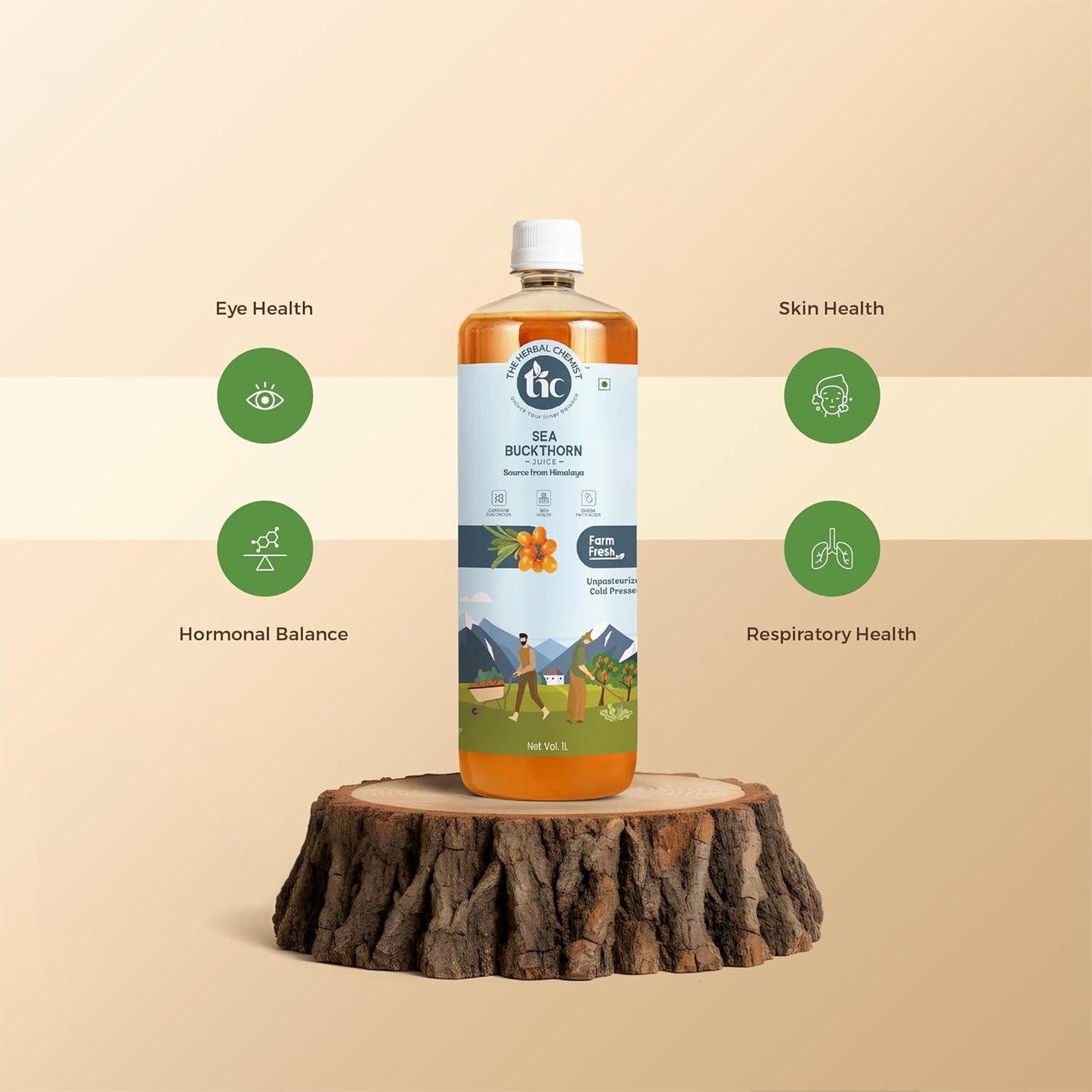 The Herbal Chemist Himalayan Sea Buckthorn Juice – 500ml | Rich in Omega 3, 6, 7 & 9 | Skin, Eye & Immune Wellness