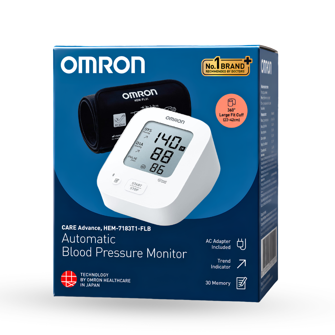 Omron HEM-7183T1-FLB Automatic Blood Pressure Monitor with Bluetooth & AC Adapter