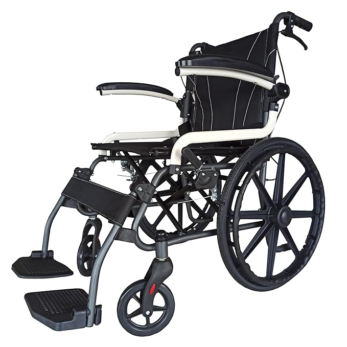 Karma Ryder MWC 6 MAG F20 Manual Wheelchair – White-Black | Foldable, Lightweight, Rear Mag Wheels, Attendant Brake, Flip-Up Arm & Footrests