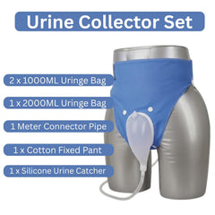 Urine Collector Set with Silicone Urinal, Breathable V-Belt & 1000ml / 2000ml Measuring Urine Bags