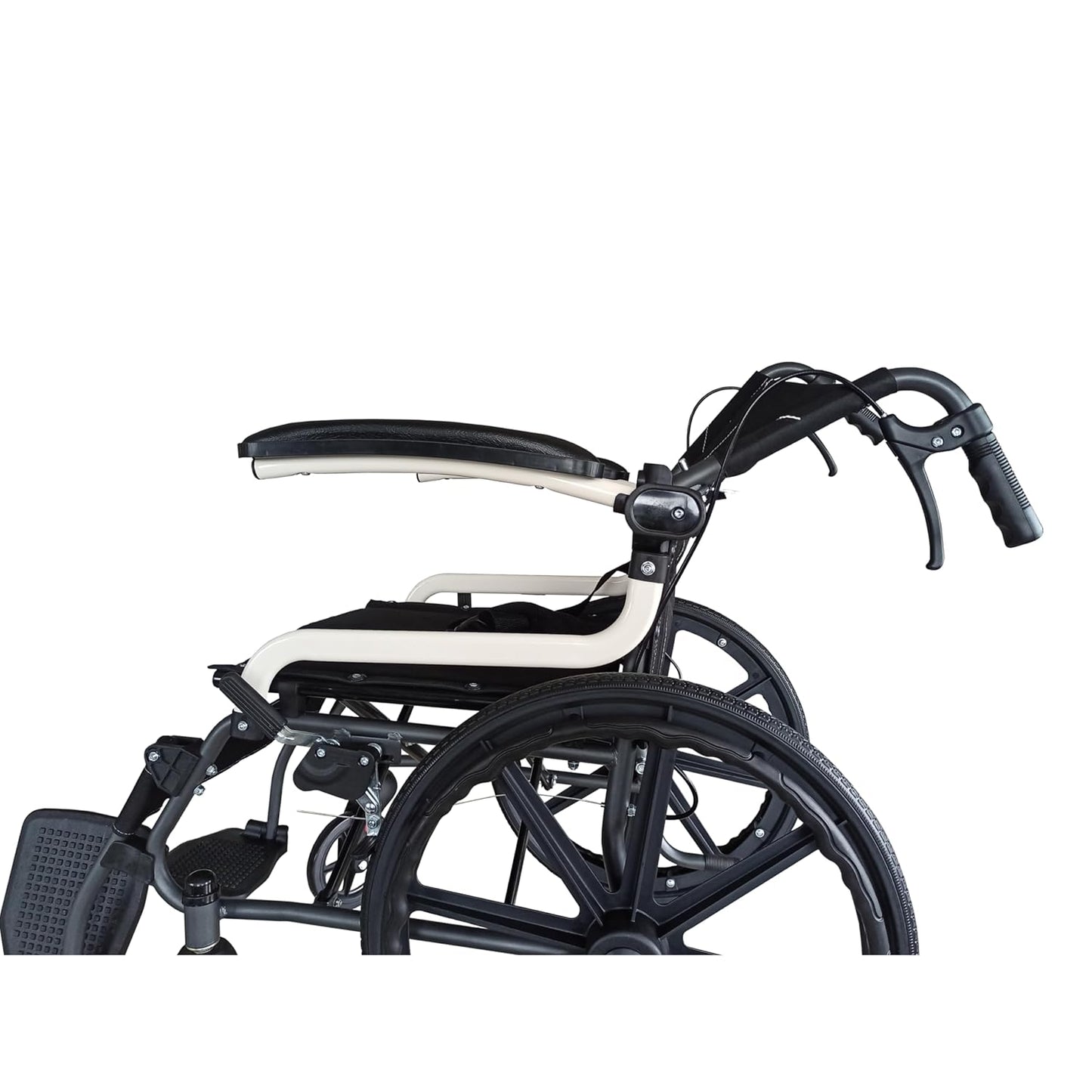 Karma Ryder MWC 6 MAG F20 Manual Wheelchair – White-Black | Foldable, Lightweight, Rear Mag Wheels, Attendant Brake, Flip-Up Arm & Footrests