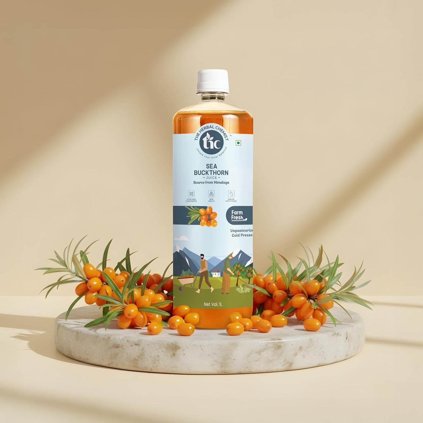 The Herbal Chemist Himalayan Sea Buckthorn Juice – 500ml | Rich in Omega 3, 6, 7 & 9 | Skin, Eye & Immune Wellness