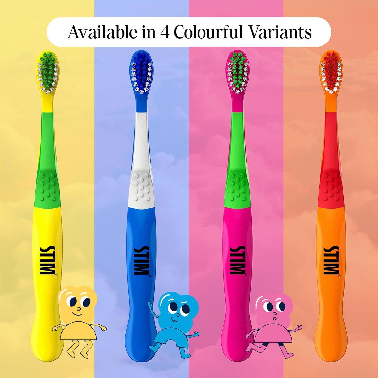 STIM Hoppy Kids Toothbrush (3–10 Years) – Super Soft Bristles for Gentle Cleaning & Gum Protection | Pack of 3