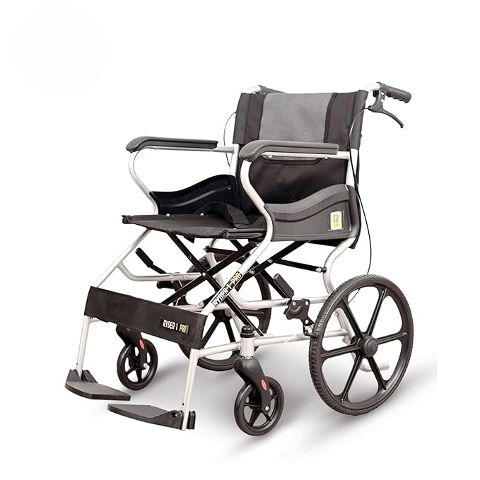 Karma Ryder 1 Pro Manual Wheelchair – Mild Steel | Foldable, Lightweight, Travel-Friendly (Silver-Black)
