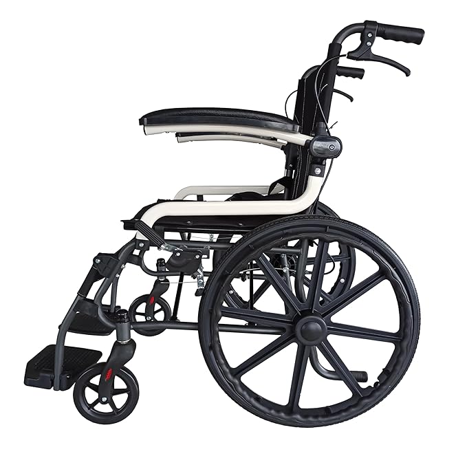 Karma Ryder MWC 6 MAG F20 Manual Wheelchair – White-Black | Foldable, Lightweight, Rear Mag Wheels, Attendant Brake, Flip-Up Arm & Footrests