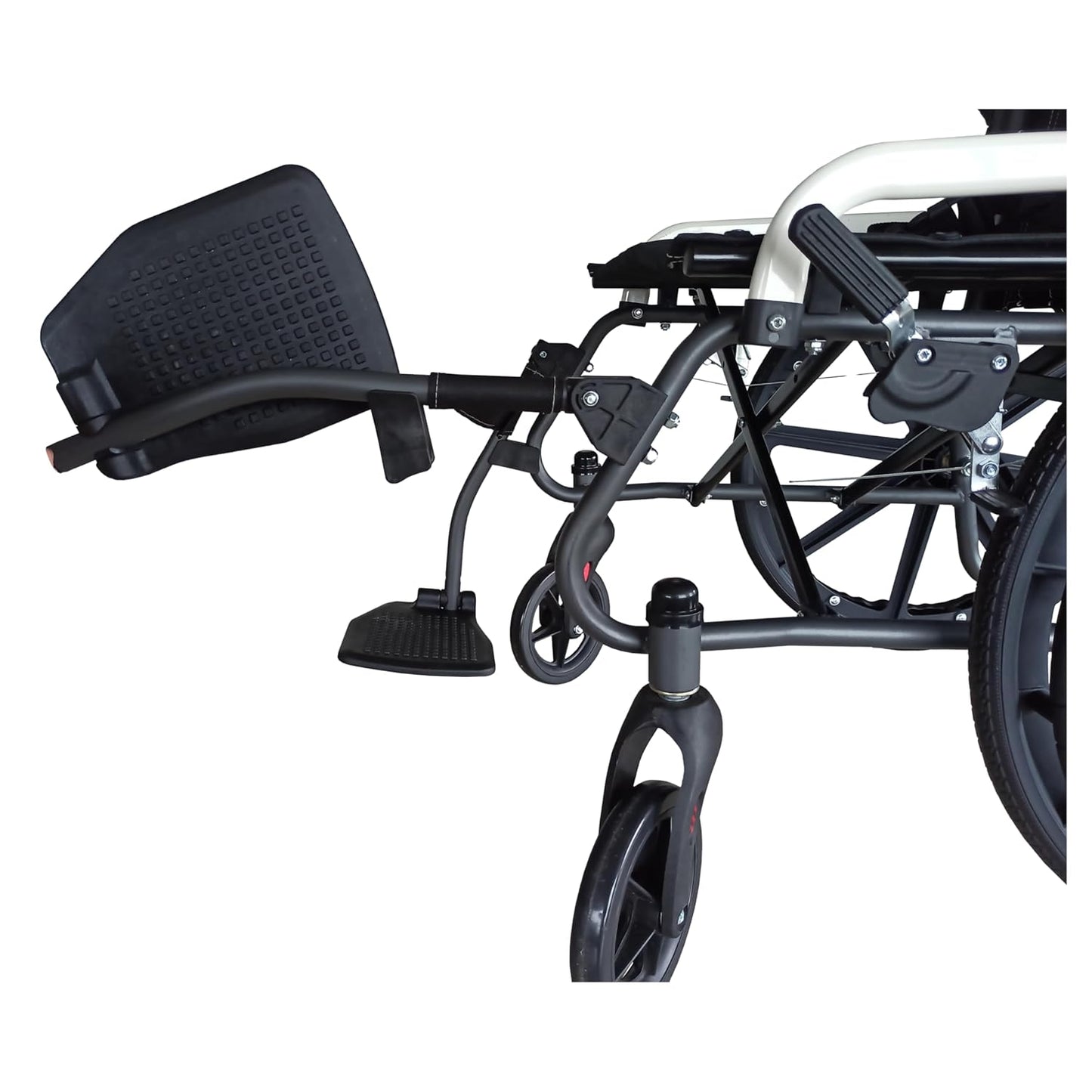 Karma Ryder MWC 6 MAG F20 Manual Wheelchair – White-Black | Foldable, Lightweight, Rear Mag Wheels, Attendant Brake, Flip-Up Arm & Footrests