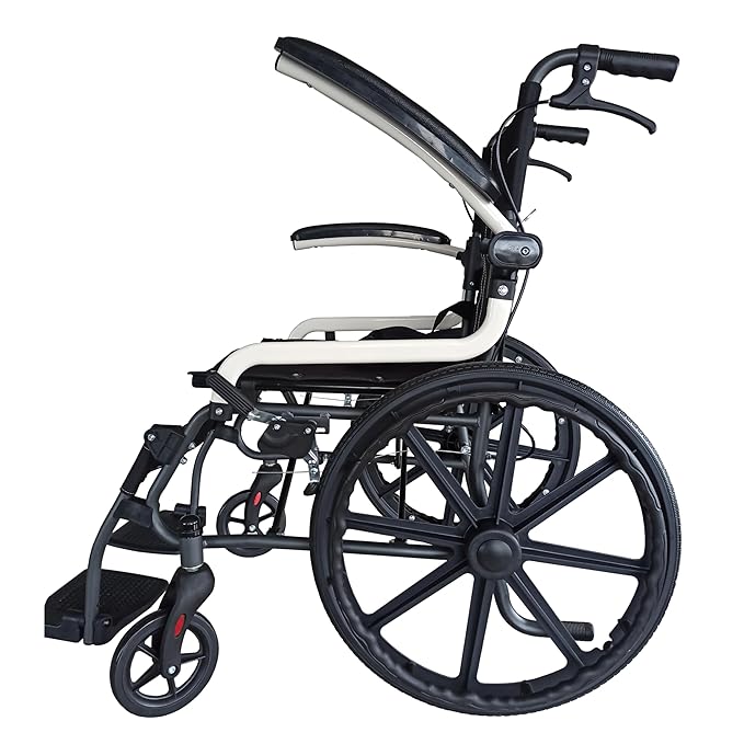 Karma Ryder MWC 6 MAG F20 Manual Wheelchair – White-Black | Foldable, Lightweight, Rear Mag Wheels, Attendant Brake, Flip-Up Arm & Footrests