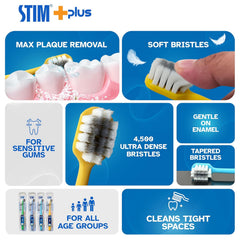 STIM Plus Ultra Dense Toothbrush – Pack of 3 | 4500+ Bristles for Max Plaque Removal