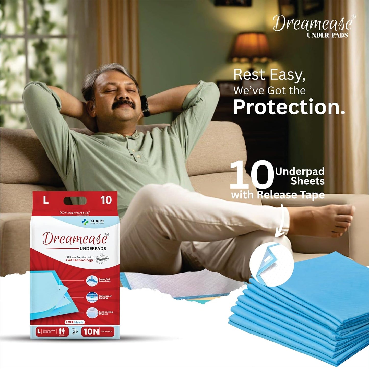 Dreamease Underpads – Leak Solution with Gel Technology (Large 60×90 cm