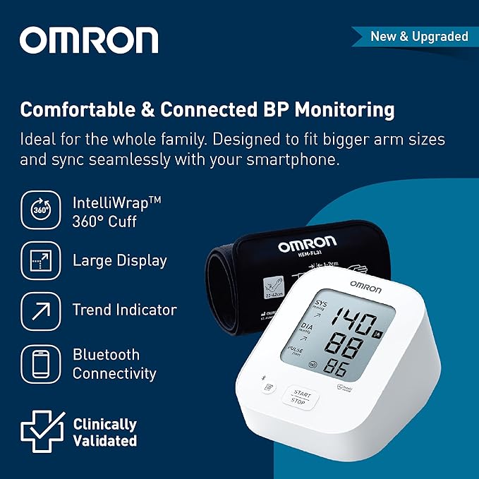Omron HEM-7183T1-FLB Automatic Blood Pressure Monitor with Bluetooth & AC Adapter