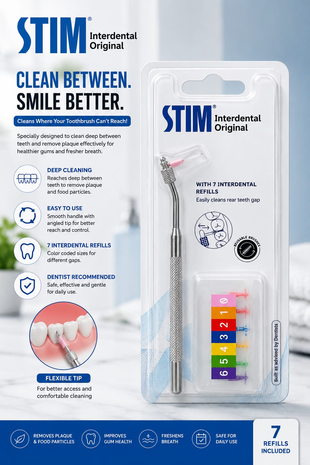 STIM Interdental Original – With 7 Interdental Refills | Complete Interdental Cleaning System