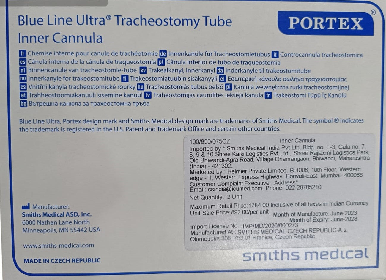 Portex Blue Line Inner Cannula Replacement, 8.0 mm