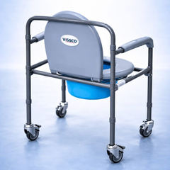 Vissco Comfort Folding Commode with Wheels (PC 0941C) – Portable & Movable Commode Chair for Elderly & Patients