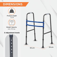 Medipedic Walker Plain – Double Bar PC 9934 | Lightweight Foldable Walker for Elderly & Patients | Universal Size