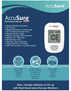 AccuSure Life Diabetes Management Combo Kit | Blood Glucose Meter with 50 Test Strips & Lancets | Accurate & Complete Home Sugar Testing