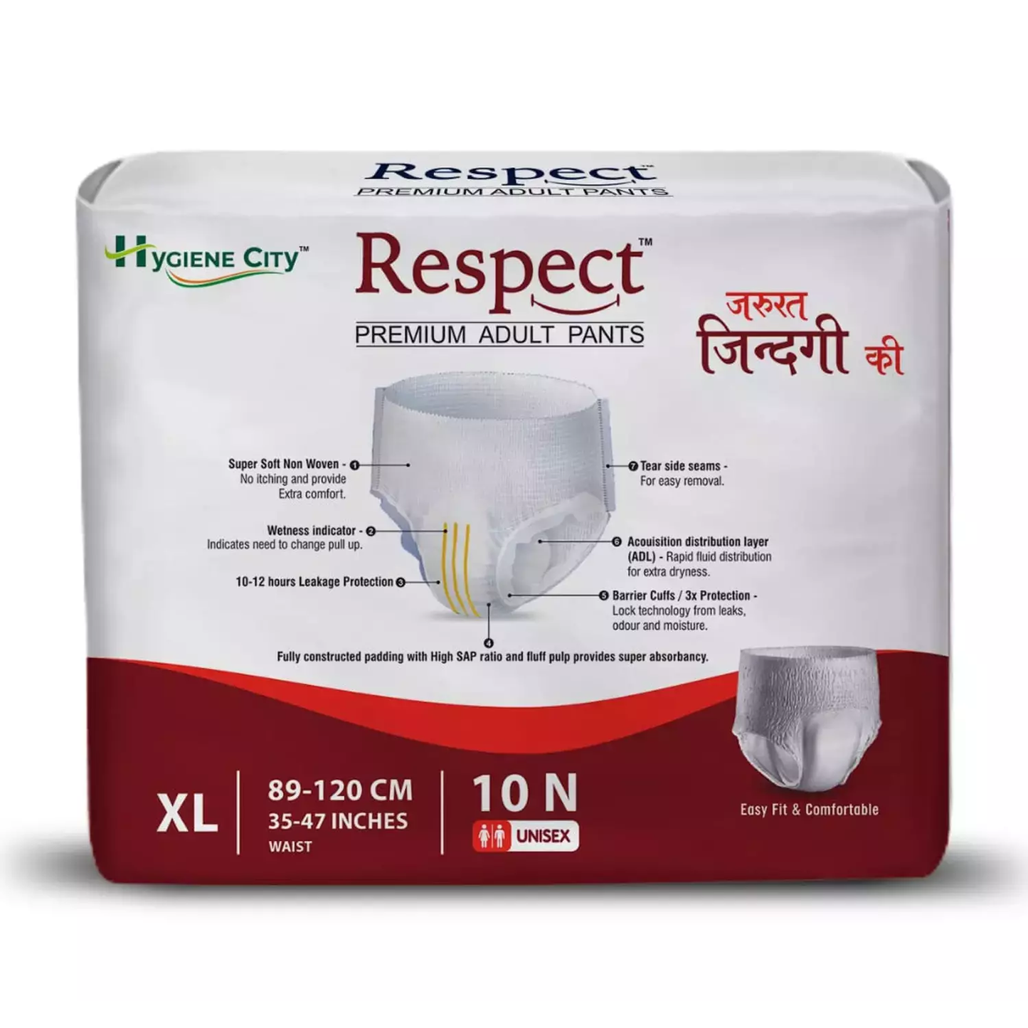 Adult Diaper Premium Panty Style Xl Respect 10 Pcs, Size 89-120 Cm