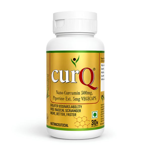 CurQ Nano Curcumin 500mg with Piperine 5mg Vegecaps – 30 Capsules | Enhanced Bioavailability | Antioxidant & Wellness Support