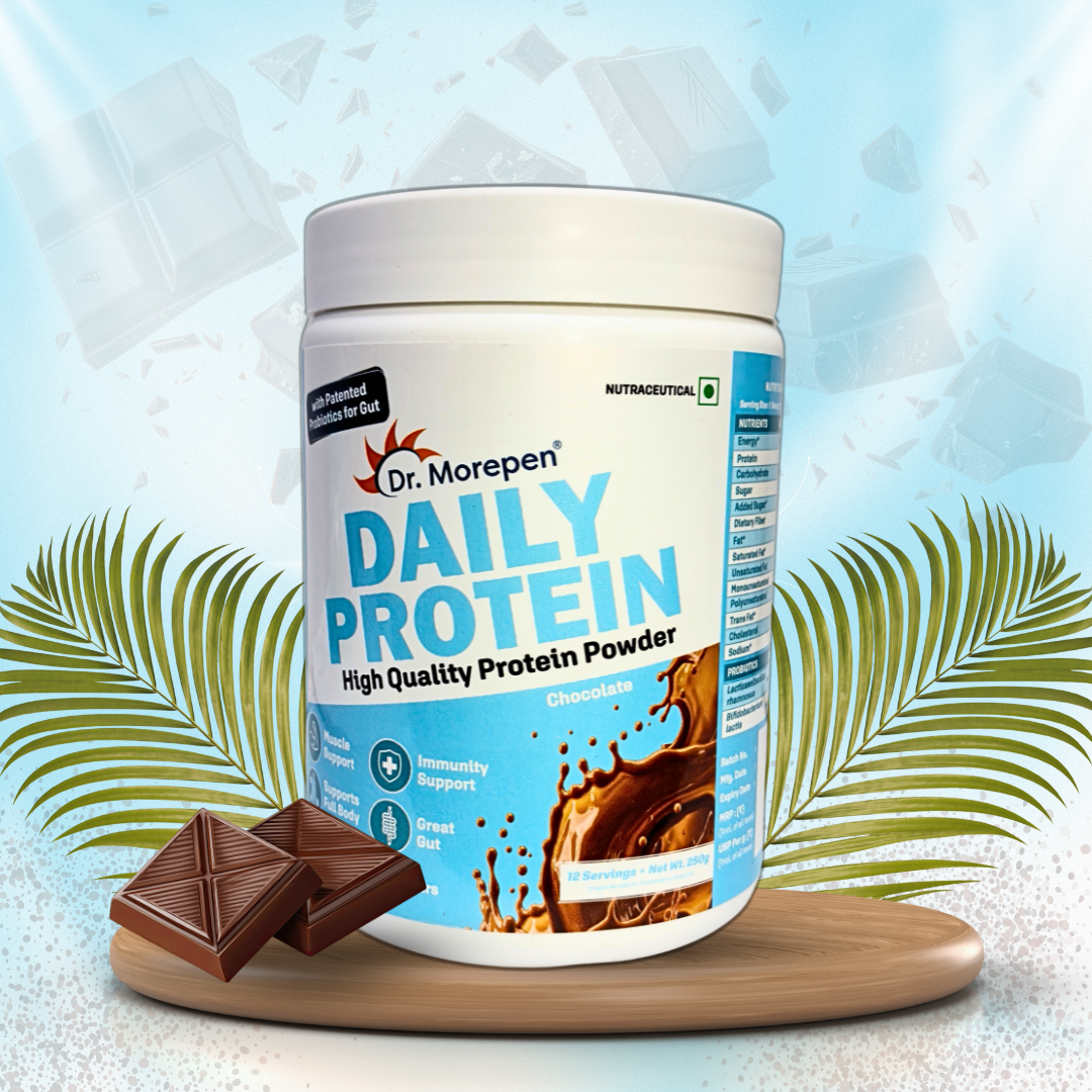 Dr. Morepen Daily Protein Powder – Chocolate | Probiotics for Gut & Muscle | Pack of 2 Jars