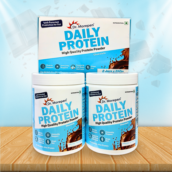 Dr. Morepen Daily Protein Powder – Chocolate | Probiotics for Gut & Muscle | Pack of 2 Jars