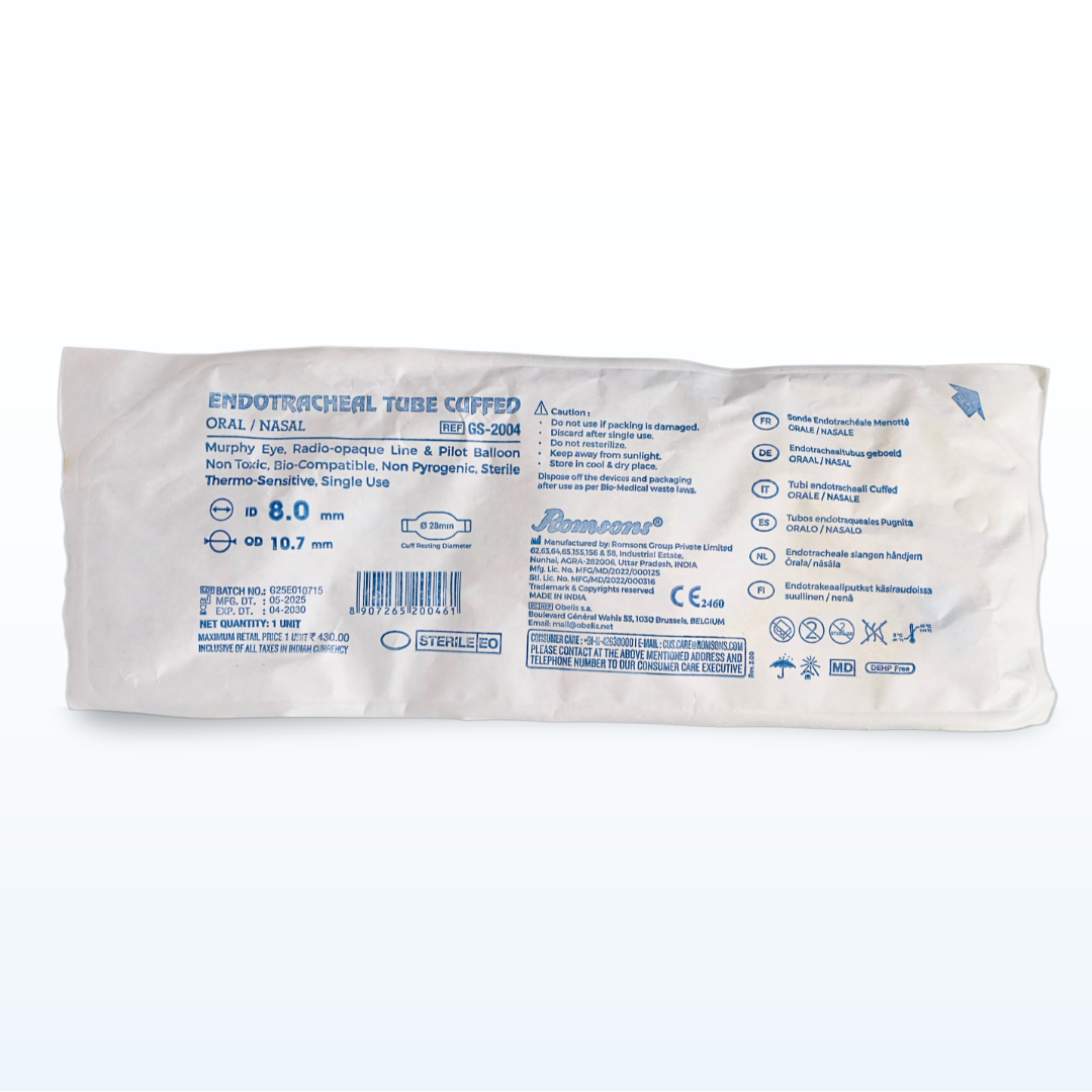 Romsons Endotracheal Tube GS-2004 – Cuffed 8.0mm ET Tube with Murphy Eye & Pilot Balloon