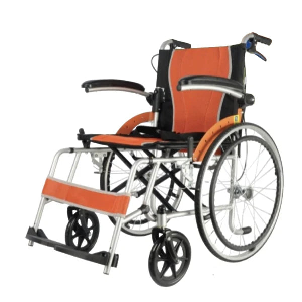 Karma Ryder 5 Manual Wheelchair – Lightweight Foldable Mild Steel Frame | Flip-Up Footrests | Attendant Brakes | Compact, Travel-Friendly | 100kg Weight Capacity