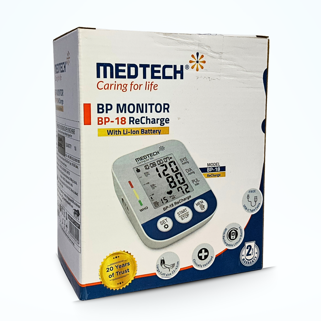 Medtech BP-18 ReCharge Blood Pressure Monitor – Automatic BP Machine with Li-Ion Battery | Type-C Charging