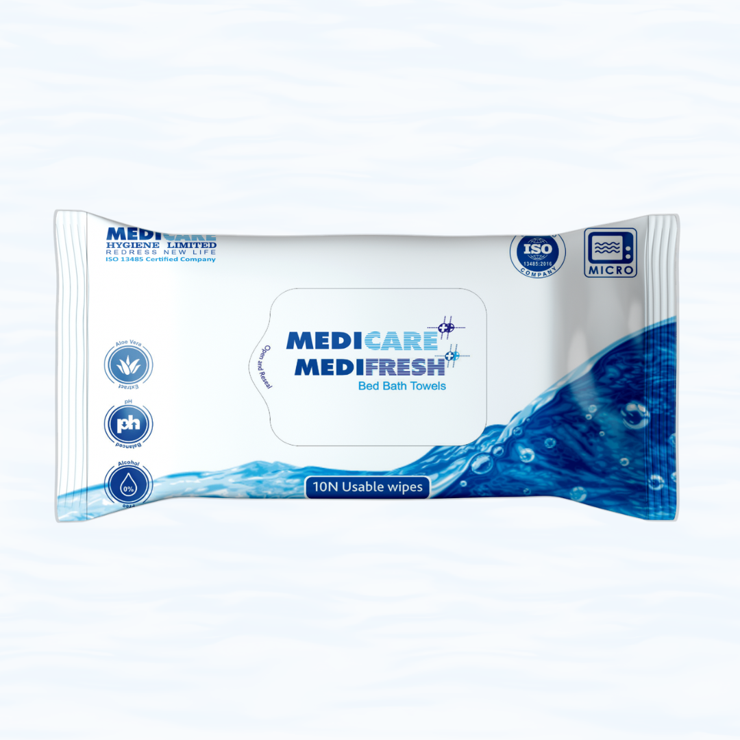 MediFresh Bed Bath Towels – 10 Disposable No-Rinse Cleansing Wipes for Bedridden & Elderly Care