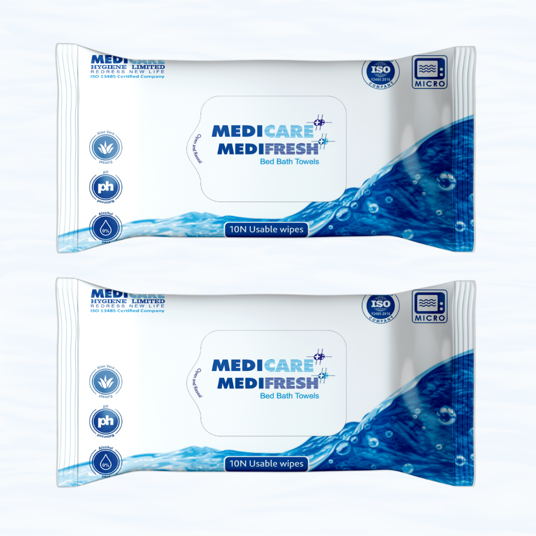 MediFresh Bed Bath Towels – 10 Disposable No-Rinse Cleansing Wipes for Bedridden & Elderly Care