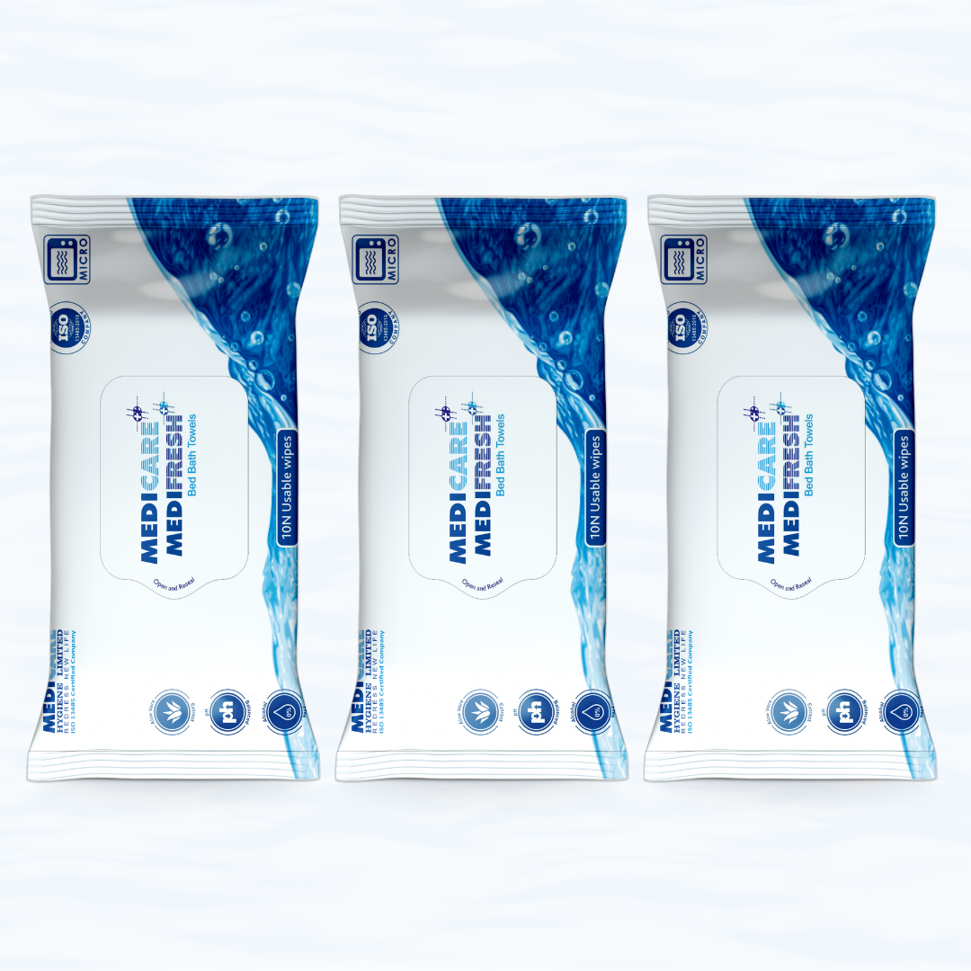 MediFresh Bed Bath Towels – 10 Disposable No-Rinse Cleansing Wipes for Bedridden & Elderly Care