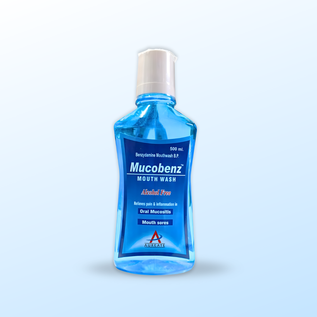 Mucobenz™ Mouth Wash 500ml – Benzydamine Mouthwash B.P. | Alcohol Free | For Oral Mucositis & Mouth Sores