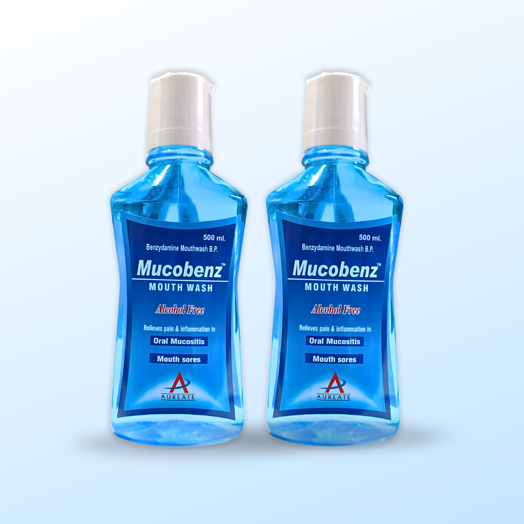 Mucobenz™ Mouth Wash 500ml – Benzydamine Mouthwash B.P. | Alcohol Free | For Oral Mucositis & Mouth Sores