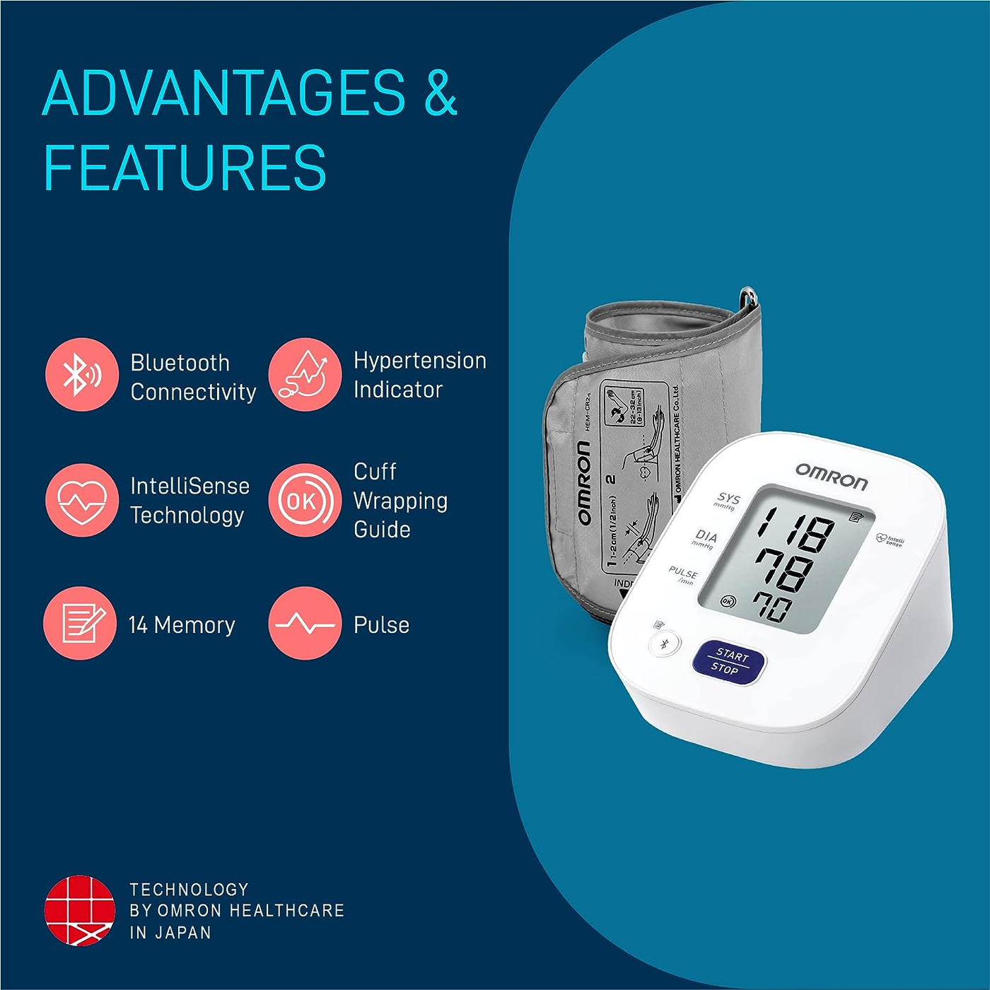 Omron Blood Pressure (BP) Monitor HEM-7140T1 With Cuff Wrapping Guide & High BP Indicator with Bluetooth Technology