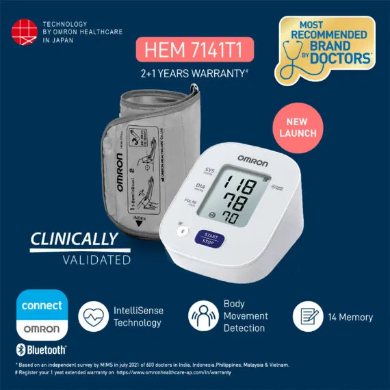 Omron HEM 7141T1 Digital Blood Pressure Monitor With Bluetooth & Body Movement Detection CWG Technology