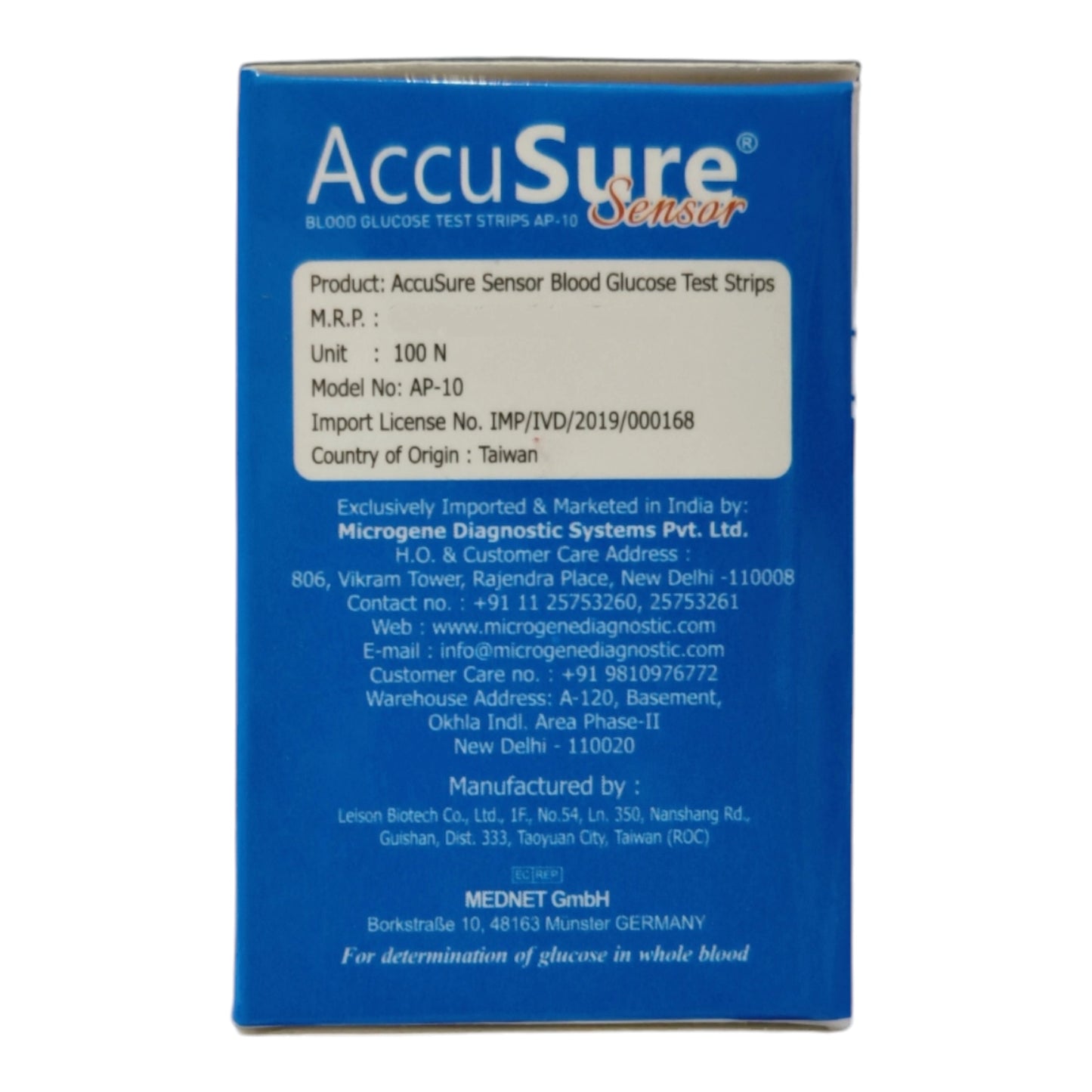 Accusure Sensor Blood Glucose Test 2x50 Strips