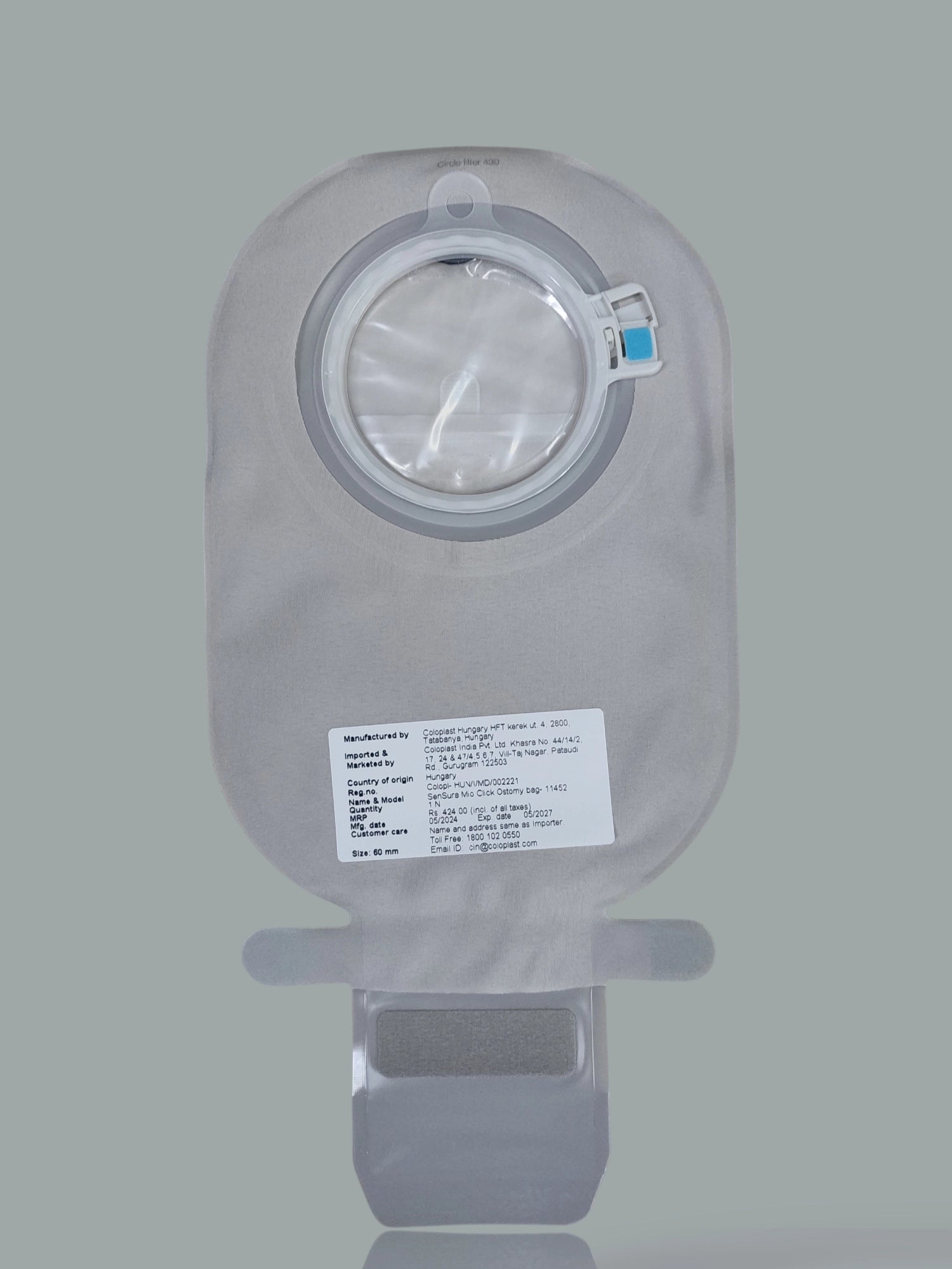 Coloplast Sensura Mio Click Ostomy Bag 2-Piece Open With Inspection Window Neutral Grey 60mm 11452