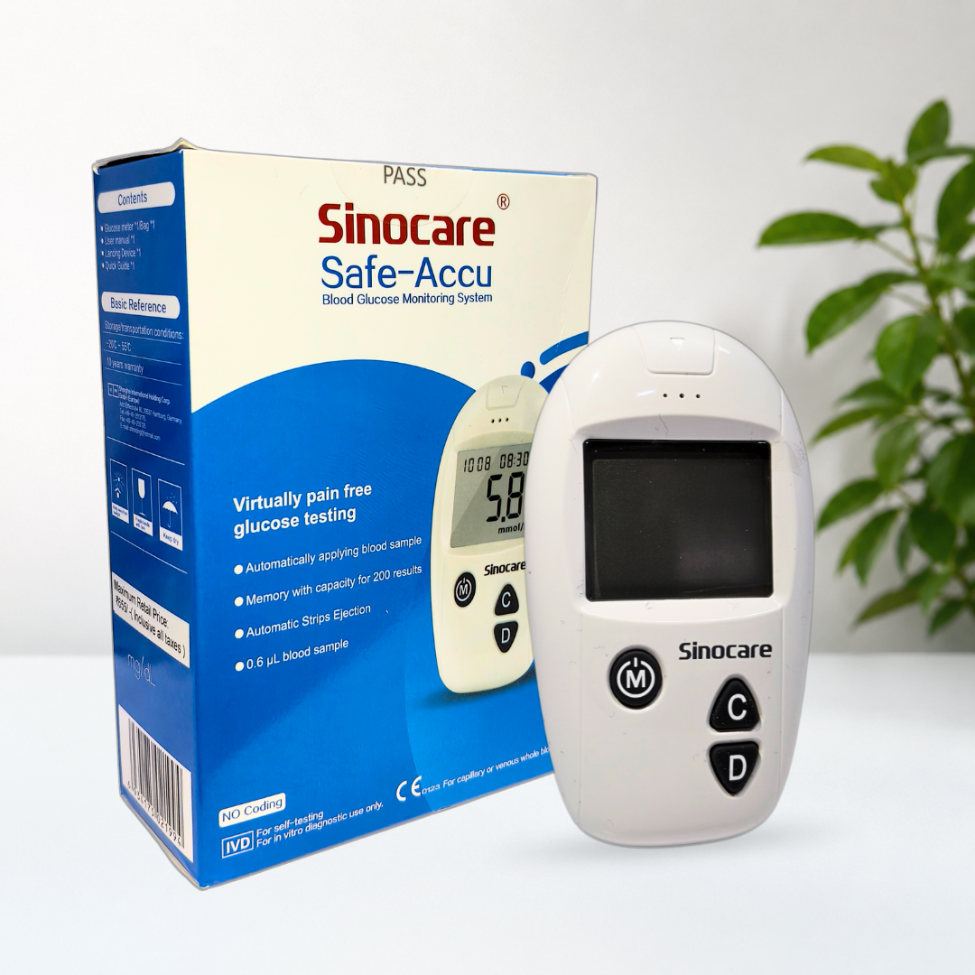 Sinocare Safe-Accu Blood Glucose Monitoring System | 10-Year Warranty | 50 Test Strips