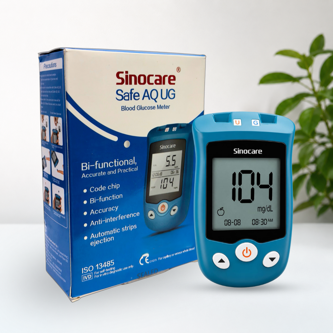 Sinocare Safe AQ UG Blood Glucose & Uric Acid Meter | Dual Function Glucose & Uric Acid Monitoring System | 50 Test Strips