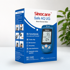 Sinocare Safe AQ UG Blood Glucose & Uric Acid Meter | Dual Function Glucose & Uric Acid Monitoring System | 50 Test Strips