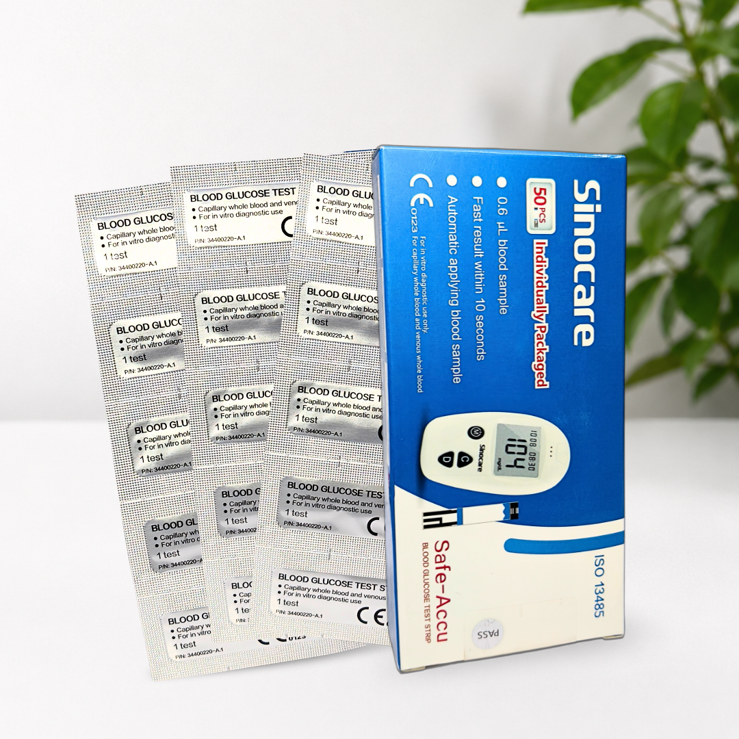 Sinocare Safe-Accu Blood Glucose Test Strips 50 Strips | Individually Packed