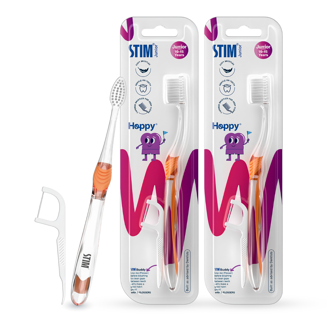 STIM Hoppy Junior Toothbrush for 10–15 Years | Soft Bristles | Pack of 3