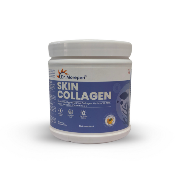 Dr. Morepen Skin Collagen – 250g | Marine Collagen with Biotin, Hyaluronic Acid, Vitamin C & E | Pineapple Flavour