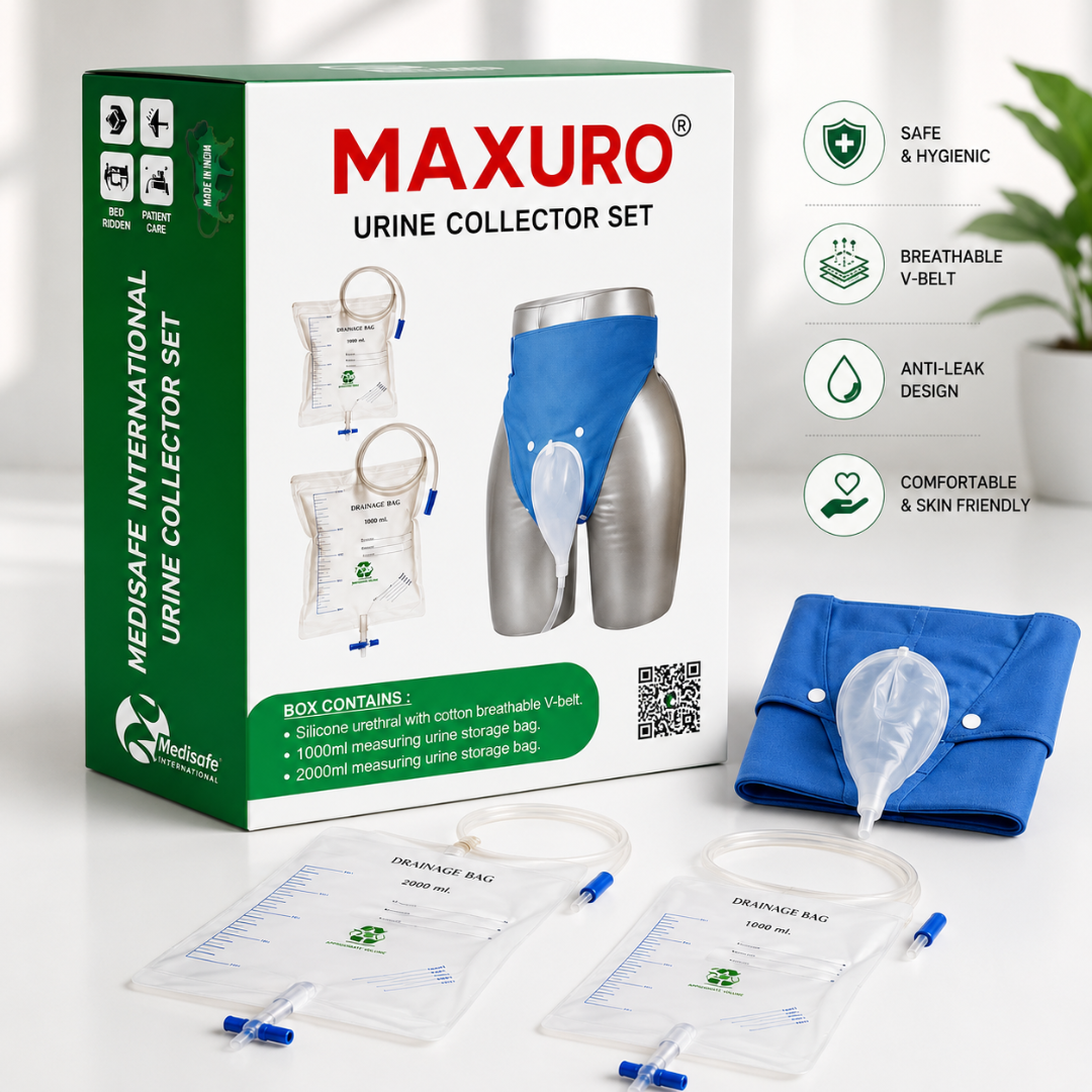 Urine Collector Set with Silicone Urinal, Breathable V-Belt & 1000ml / 2000ml Measuring Urine Bags