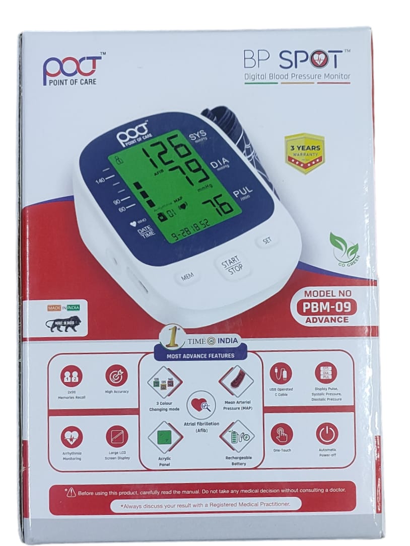 Point Of Care BP Spot Digital Blood Pressure Monitor with Rechargeable Battery PBM-09 Advance